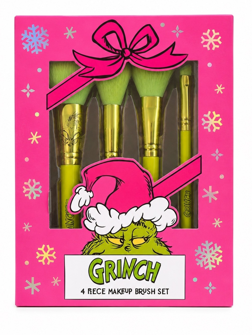 The Grinch 4 Piece Makeup Brush Set Pink Gift Box New Holiday Collectible NIB